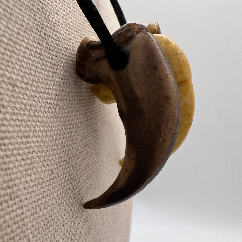 3 Claw Tooth Pendant Necklace Tribal Boho Primitive Style Black Cord Unisex - Picture 3 of 10